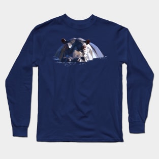 Low Poly Hippo in Water Long Sleeve T-Shirt